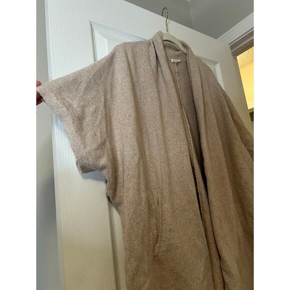 Eileen Fisher Oatmeal Tan Short Sleeve Cardigan Kimono Cape Sweater Sz S/M - Picture 2 of 7